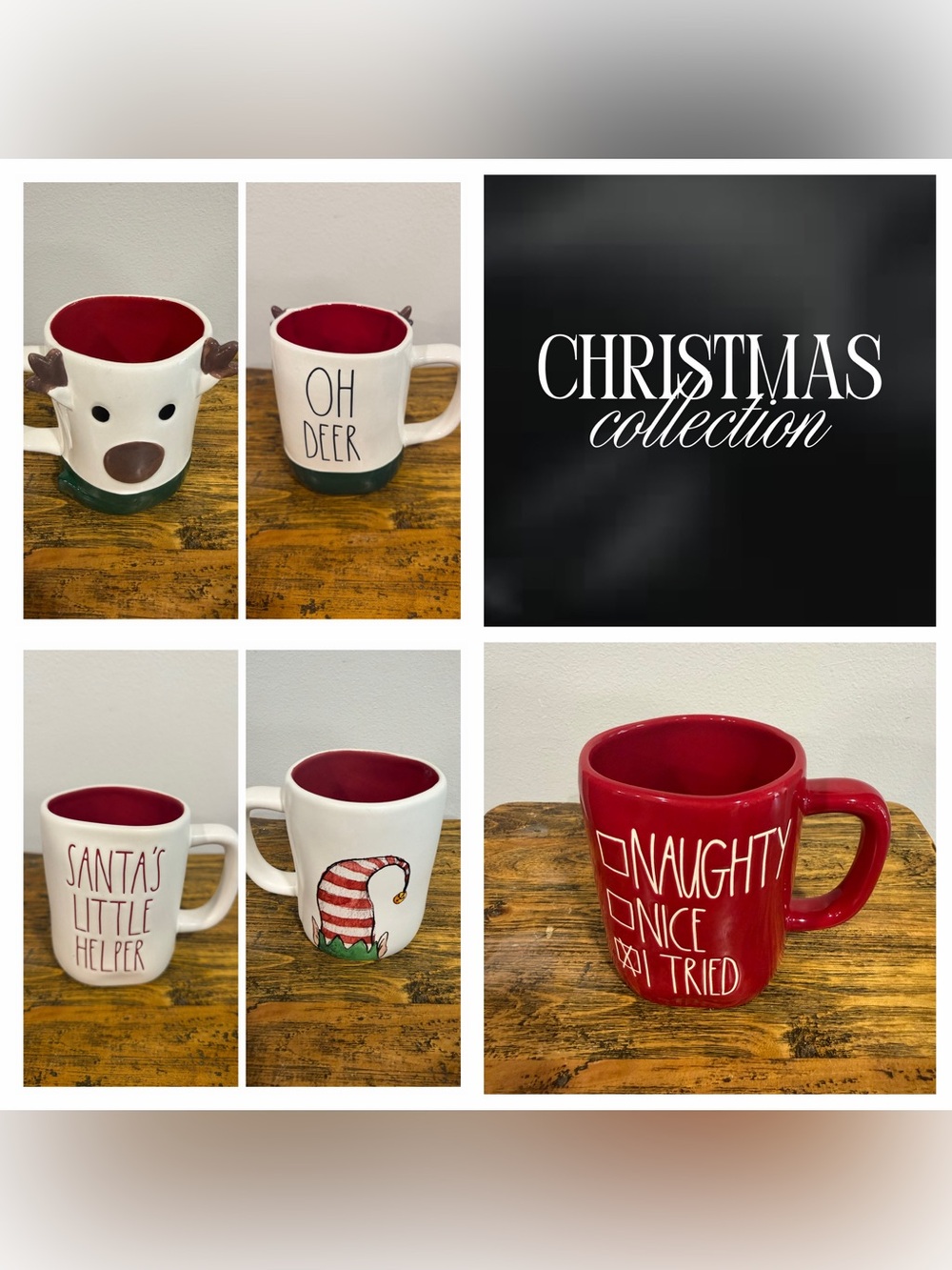 Rae Dunn Christmas Mug Set - Red and White